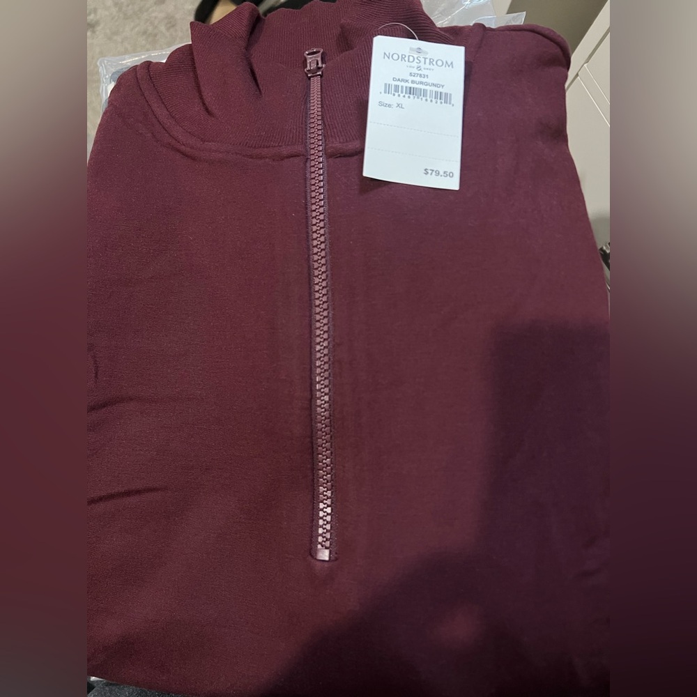 Burgundy Nordstrom Black Boxy 3/4 Sleeve Polo Sweatshirt